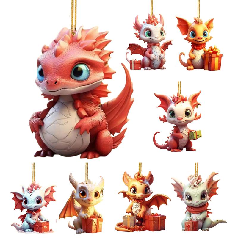 Christmas Dragon Car Dashboard Ornaments 2D Acrylic Dragon Pendant Charm Christmas Dragon Character For Vehicle Decoration