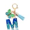 Fashion Blue Glazed Stone A To Z Letter Keychain 26 Initials Alphabet Butterfly Tassel Pendant Car Key Chain Women Jewelry GIfts