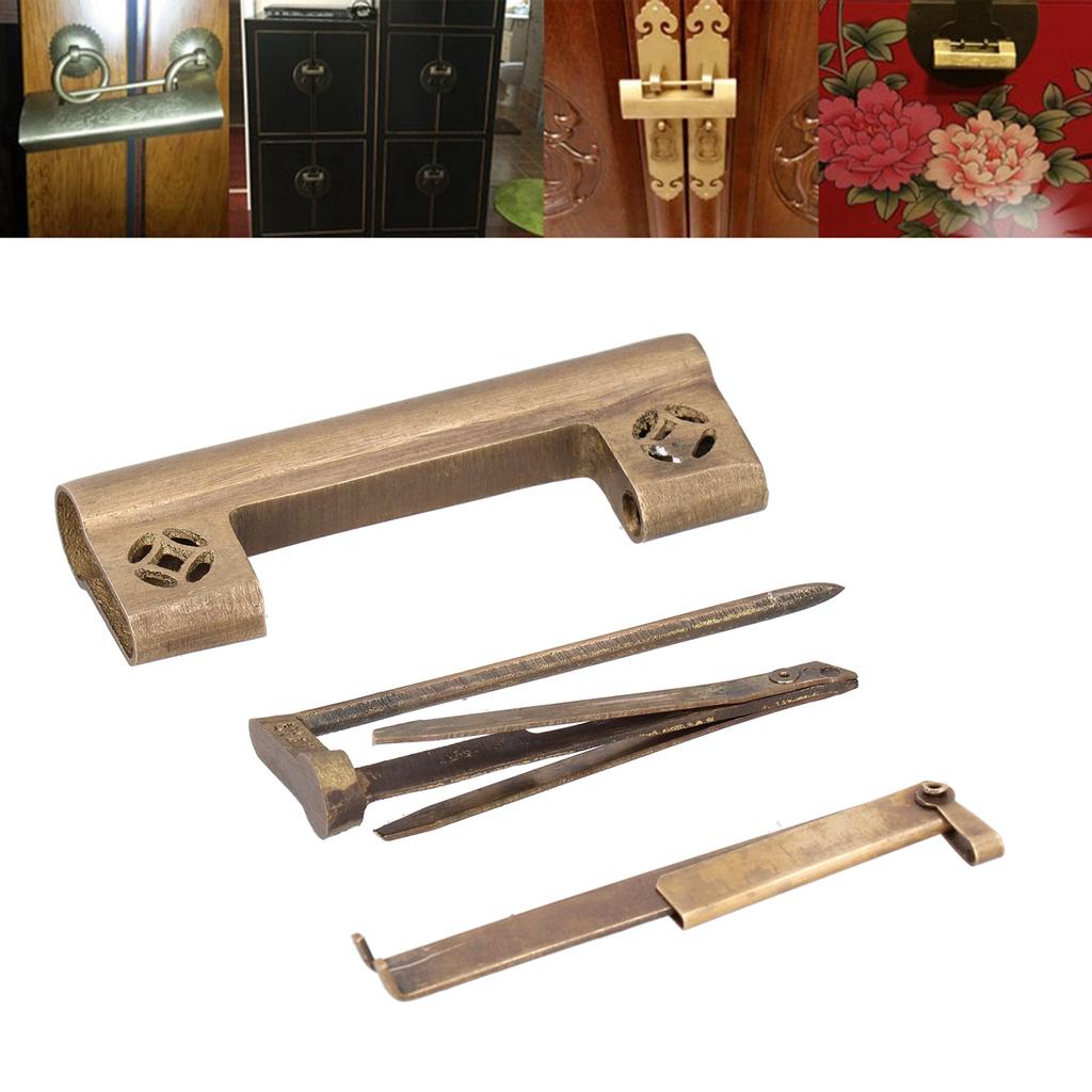 Copper Padlock Chinese Style Antique Lock with Key Hardware for Jewelry Box Cabinet