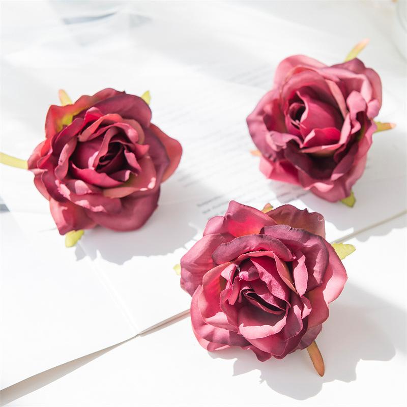 Gerollter Rand Rosenblütenkopf Handgefertigt DIY Künstliche Rosenblüten Peyote Hochzeitsblume Künstliche Requisiten Dekoration Künstliche Blumen