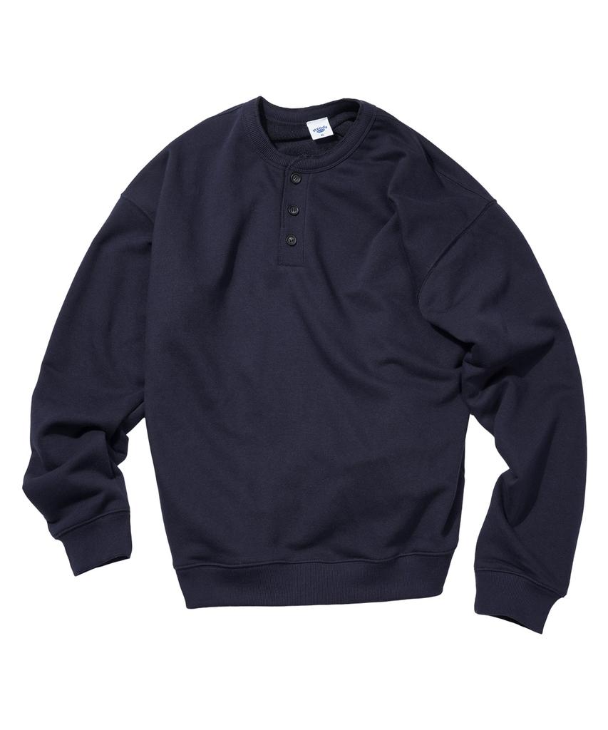 STENDS [M~4Xl] Henley Neck Semi-Oversized Sweatshirt_Navy