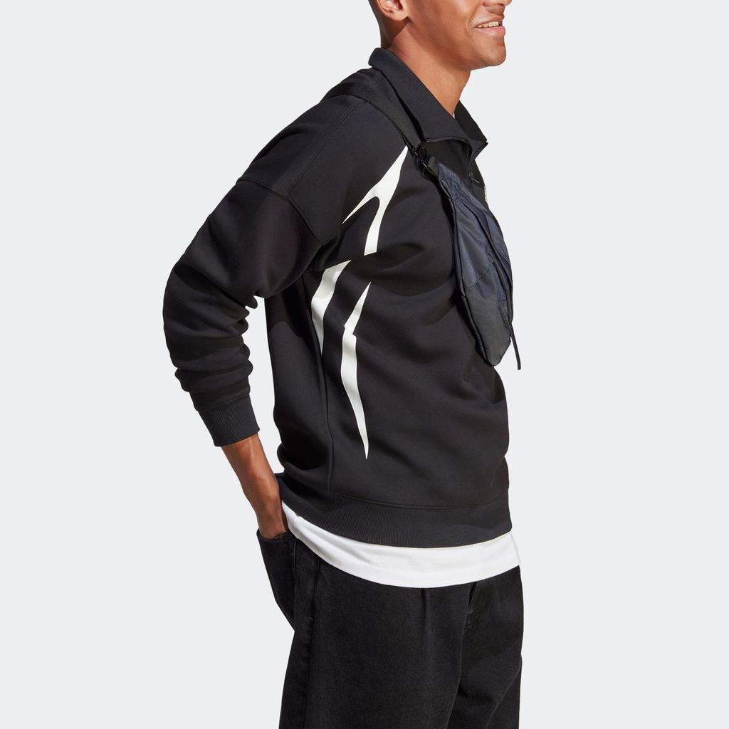 Adidas Colorblock Quarter Zip Long Sleeve Sweatshirt Men Tops Black IC3698