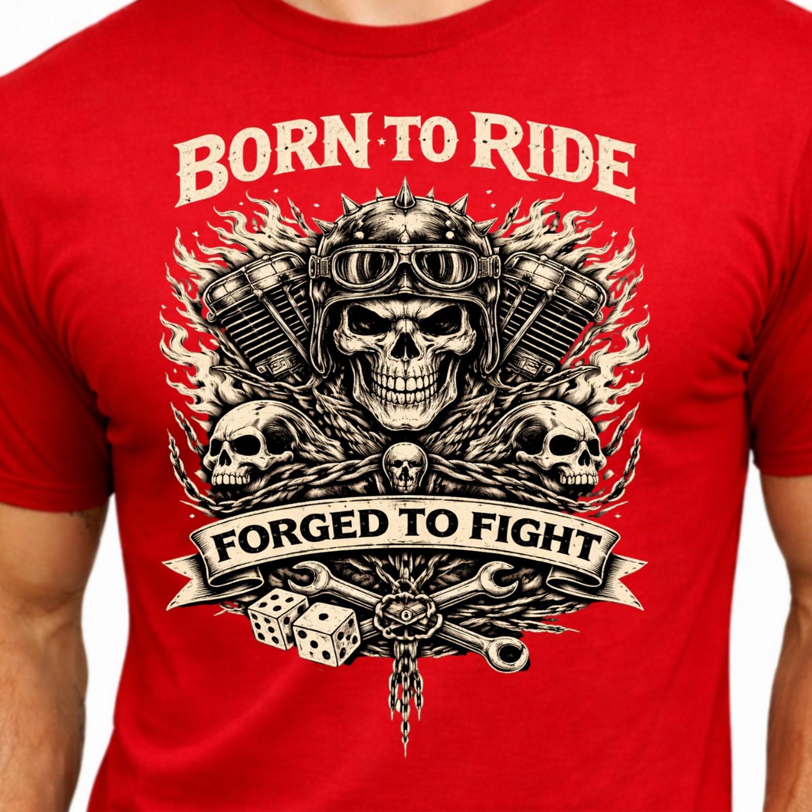Born to Ride Forged to Fight Skull Biker Motorcycle Engine Vintage T-Shirt. S