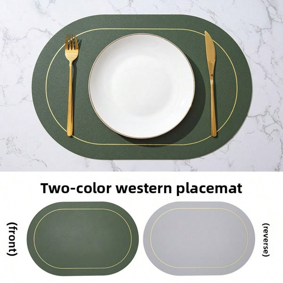 Set de table ovale en cuir imperméable et résistant à l'huile set de table western créatif pour la maison tapis d'isolation thermique vert
