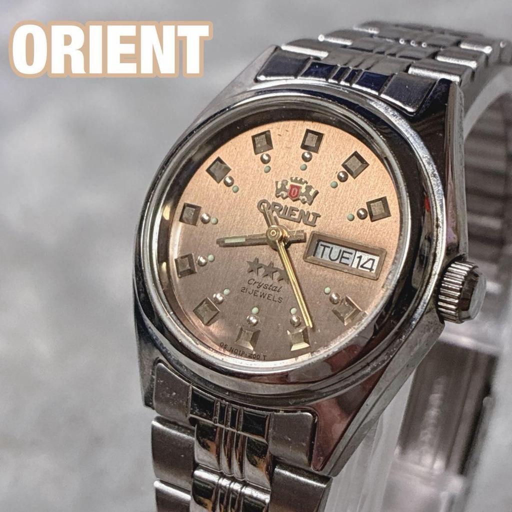 Used ORIENT Orient Three Star Crystal 21 Stone Automatic Winding Brown Dial Day Date Ladies Working Item