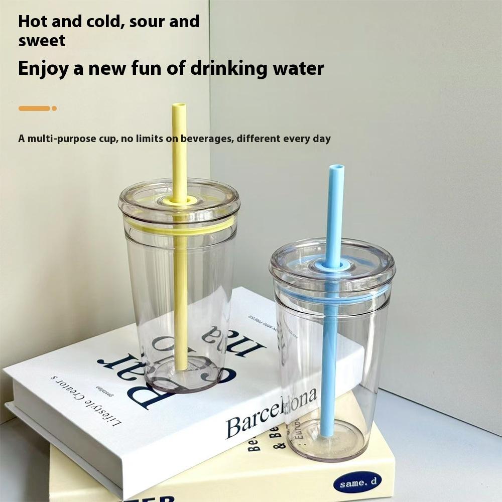 450ML Summer High-value Milk Tea Straw Plastic Cup Transparent Multi-color Thickened Coffee Cup Office Water Cup