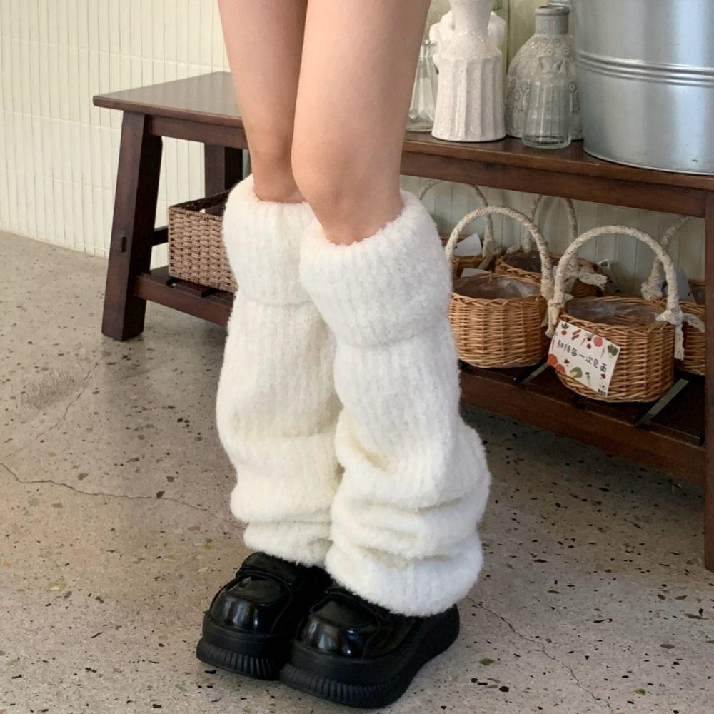 Y2K Winter Leg Warmers Foot Cover Knit Long Stockings Harajuku Plush Leg Socks Spicy Girls