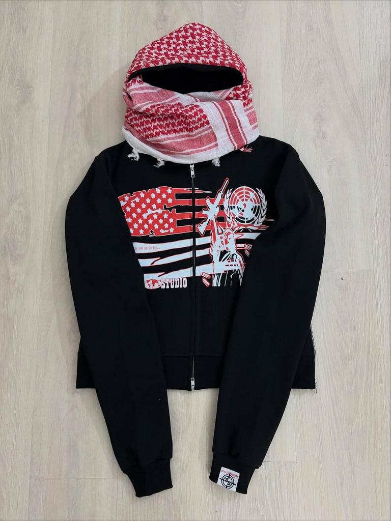 Y2K printed sweater street trend single product design thermal mask men's and women's style retro winter