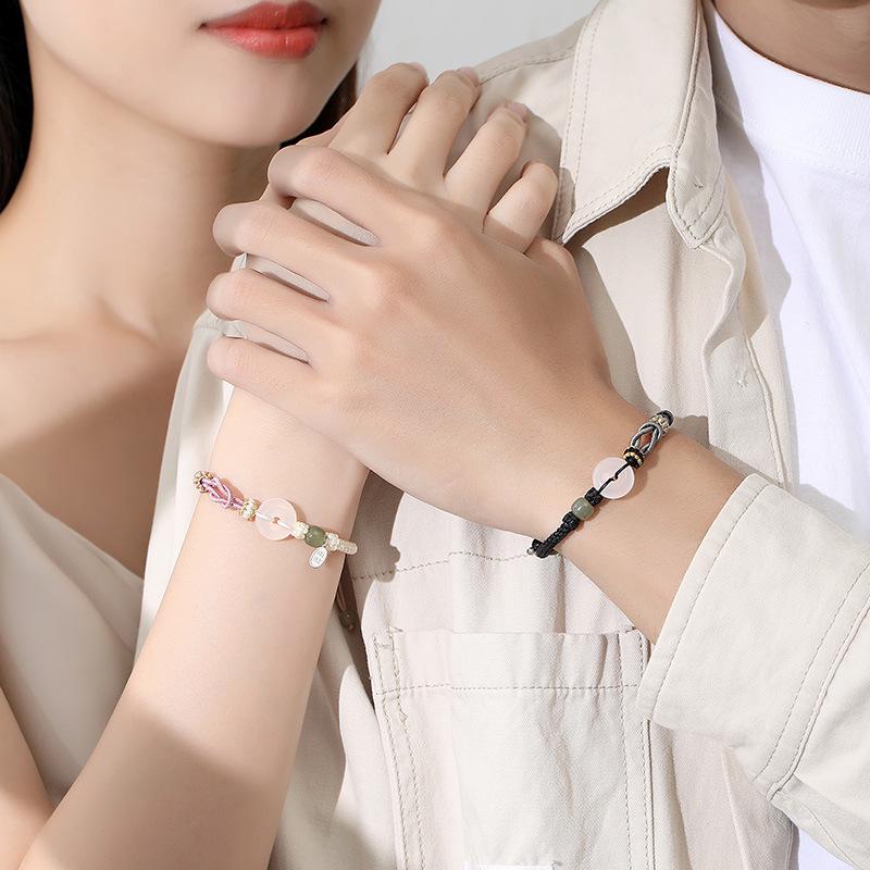 Tichya Chalcedony Ping'an Buckle Couple Bracelet - Niche Love Vows Woven Design Gift