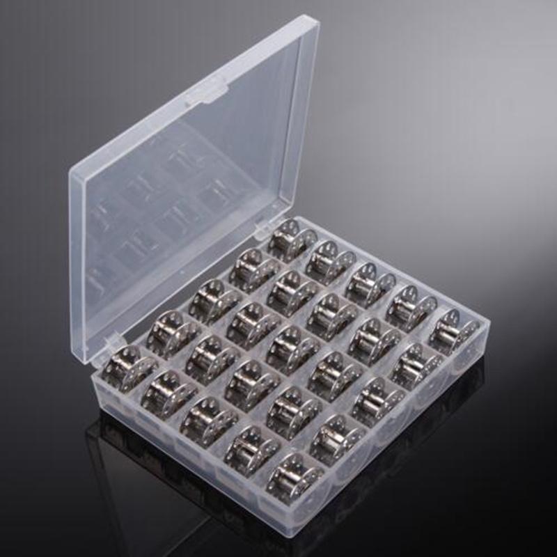 25Pcs/Set Empty Bobbins Sewing Machine Spools Clear Plastic and Case Storage Box Sewing Machine Tools Accessories AA7651