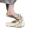 Beautiful low-heeled cool slippers for women's summer wear, new with skirt, one-word drag rhinestone sandals