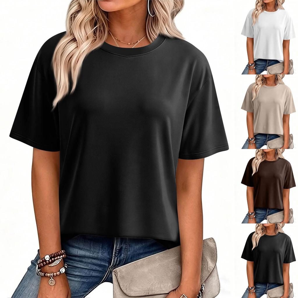 Damen Lässiges Kurzarm Rundhals Locker Geschnitten Einfaches Basic T-Shirt Weiches Leichtes Entspannter Schnitt T-Shirt für den Alltag