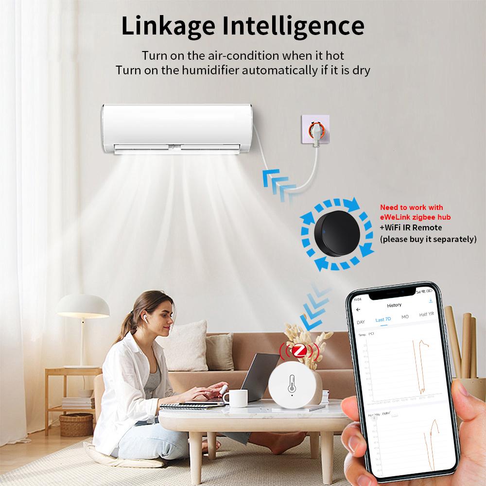 Haozee Ewelink Zigbee 3.0 Temperature And Humidity Sensor Remote Monitor Battery Powered Work With Alexa Google Home