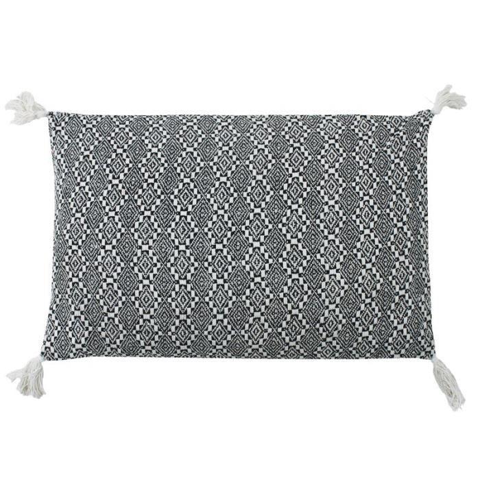 Coussin ethnique motif ethno blanc gris 60x40