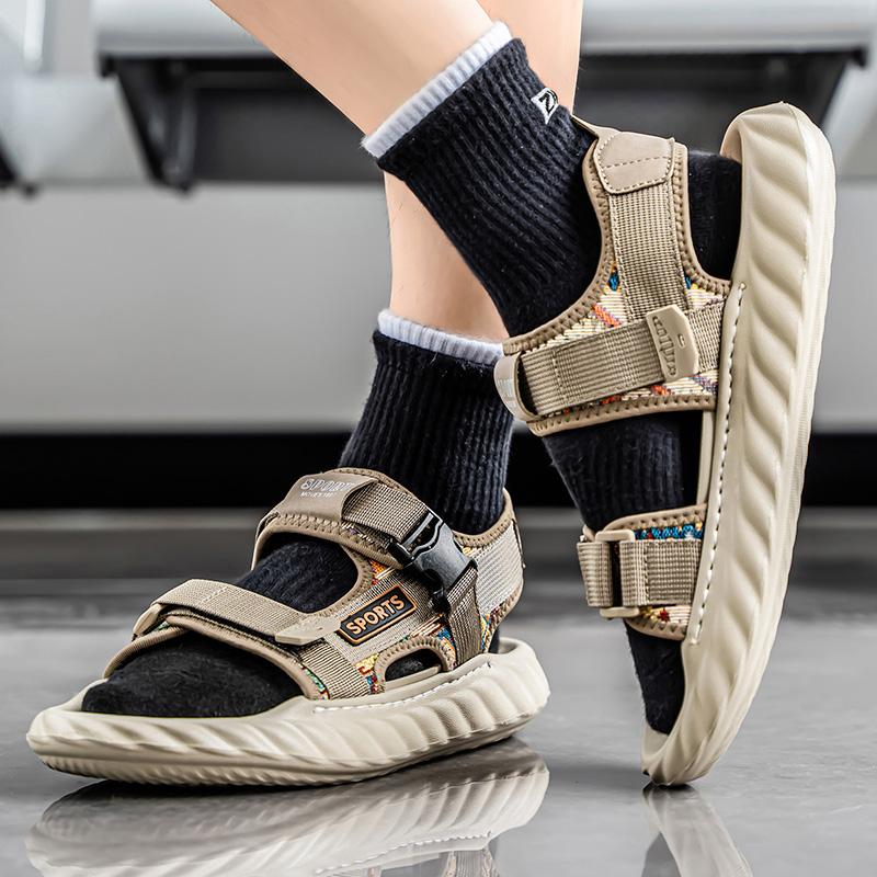 Fashion Summer Adolescent Breathable Flat Bottomed Soft Fashionable Leisure Sandals Men's Ventilation Non-slip Seaside Outdoor Sandals