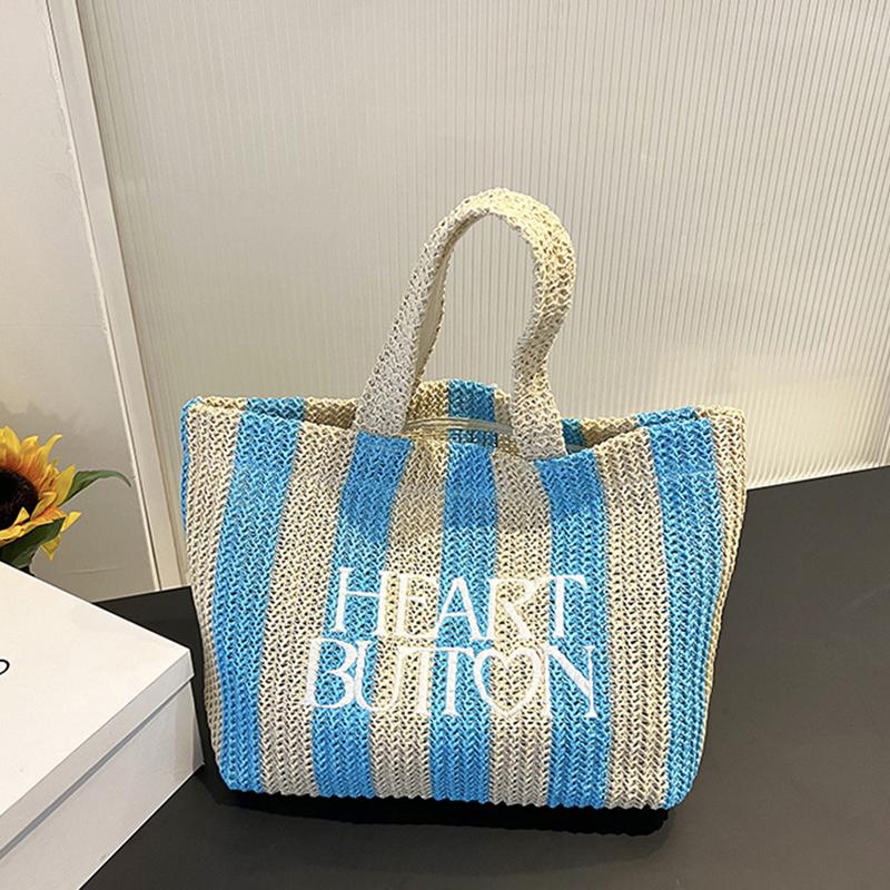 

Yogodlns летняя пляжная соломенная сумка через плечо женская богемная тканая сумка-корзина ручной работы дорожные сумки для женщин 35x12x27cm синий