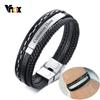 Vnox Bracelets Multi-couches en Cuir Personnalisés avec Logo Nom Citation pour Hommes Bracelet Identité en Acier Inoxydable Personnaliser Cadeau Papa Père