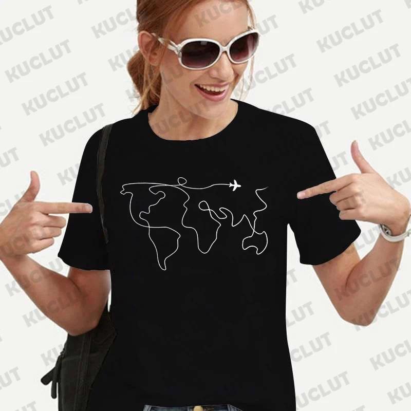 Travel Shirts for Women Tops Adventure World Map Travel T-shirts Unisex Clothes Traveler Clothing Short Sleeve Tee Shirt Femme