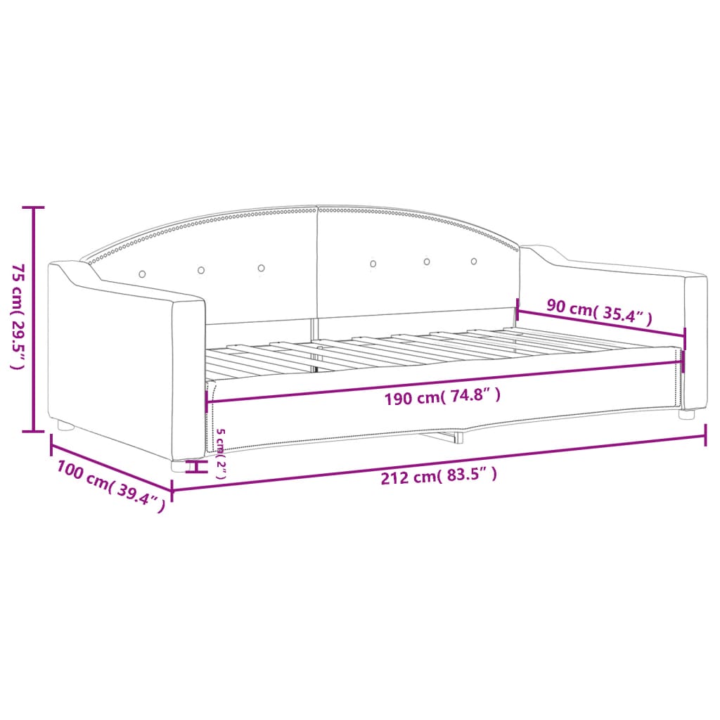 Daybed Black 90x190 cm Fabric