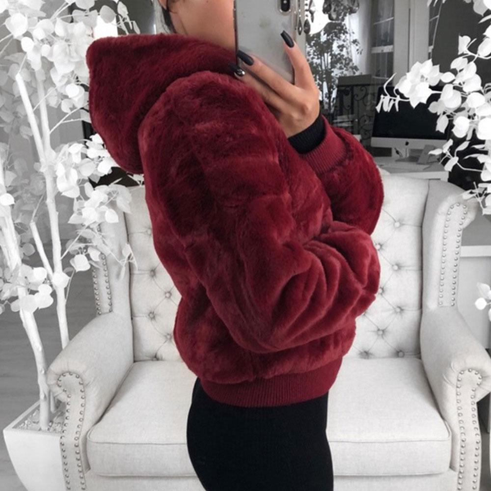 Winter Autumn Hooded Cropped Coats and Jackets Fluffy Fleece Jackets Faux Fur Coat Warm Outwear Clothing