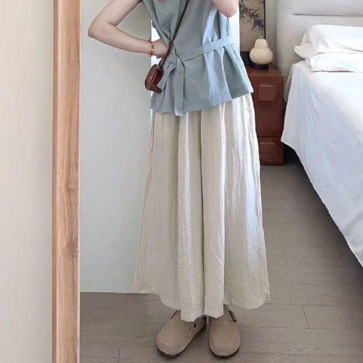 Chic 2026 Summer Two-Piece Set: Sleeveless Waist-Cinching Top & Wide-Leg Pants for Women