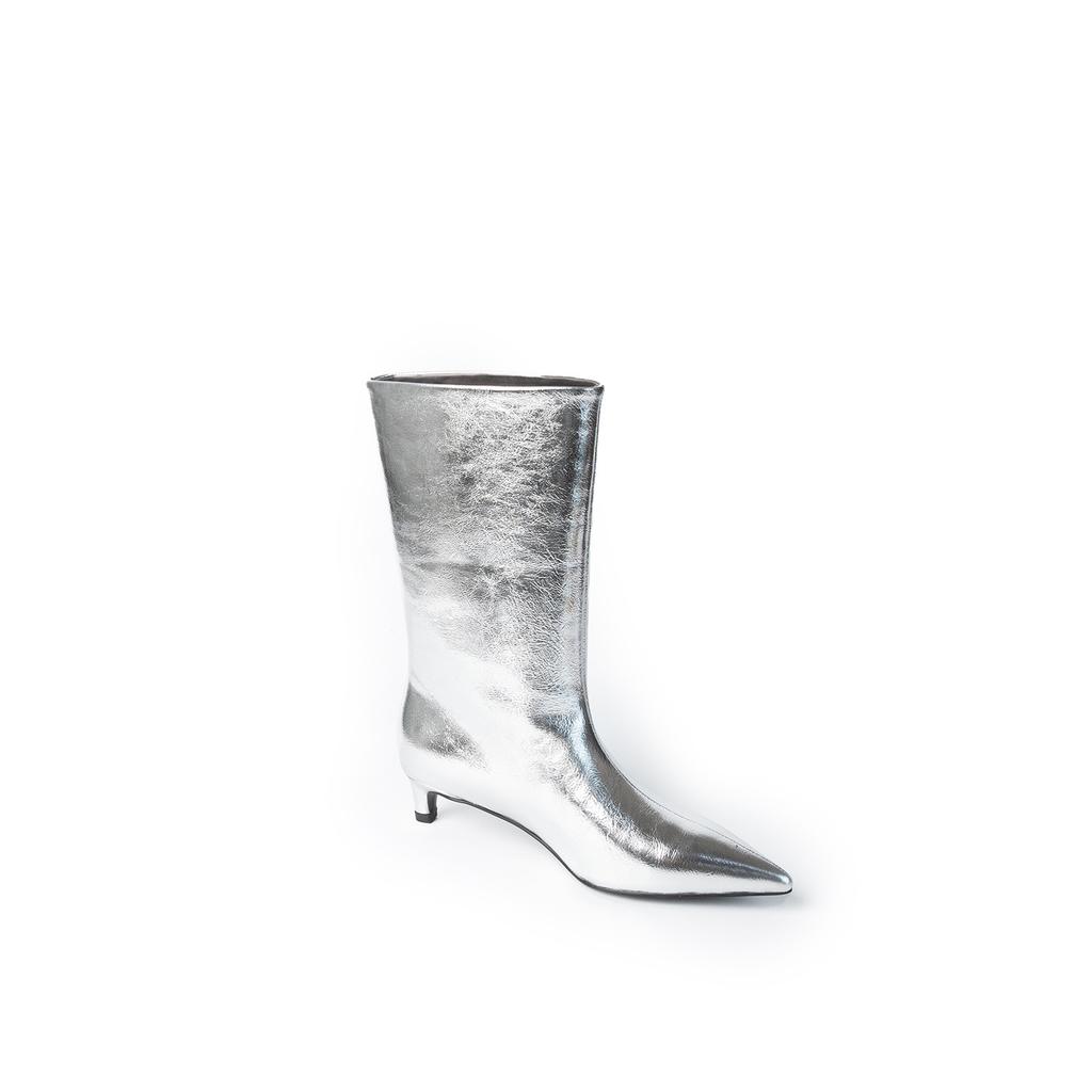 Silver Fashion Simple Temperament Short Boots 2025 Autumn New Pointed Stiletto Sleeve One Pedal High Heel Fashion Boots