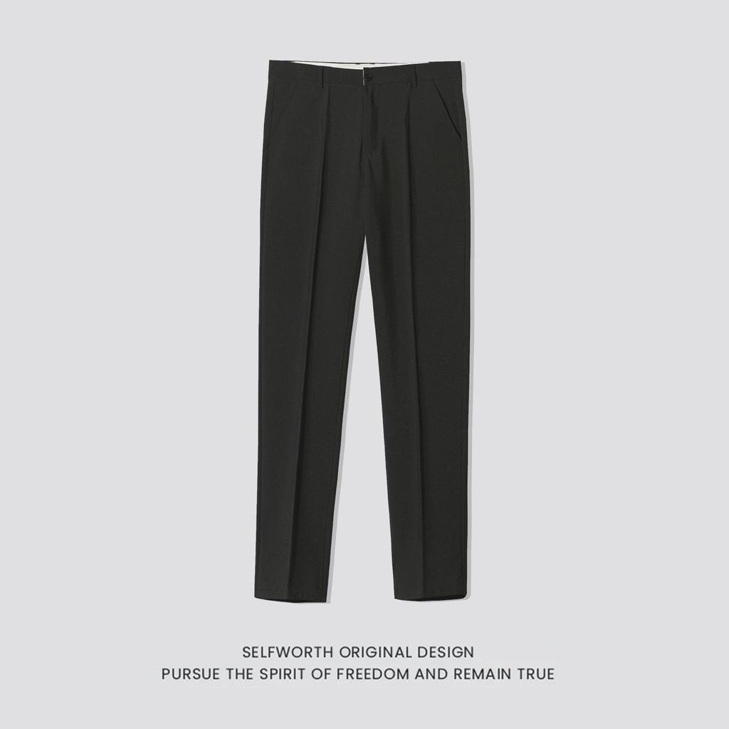 Men's Slim-Fit Tapered Trousers – Solid Color, Casual & Business-Ready