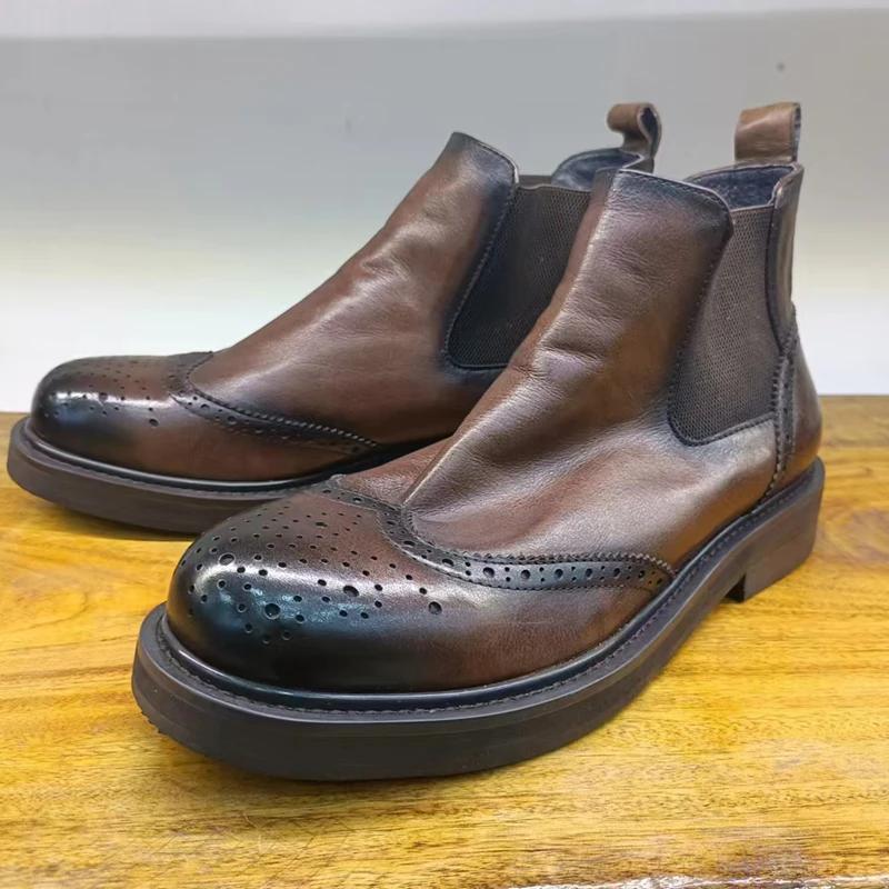 Fashion High Quality Cowhide Men's Boots All Genuine Leather Men's Shoes Ankle Motorcycle Desert Combat Boots Chelsea