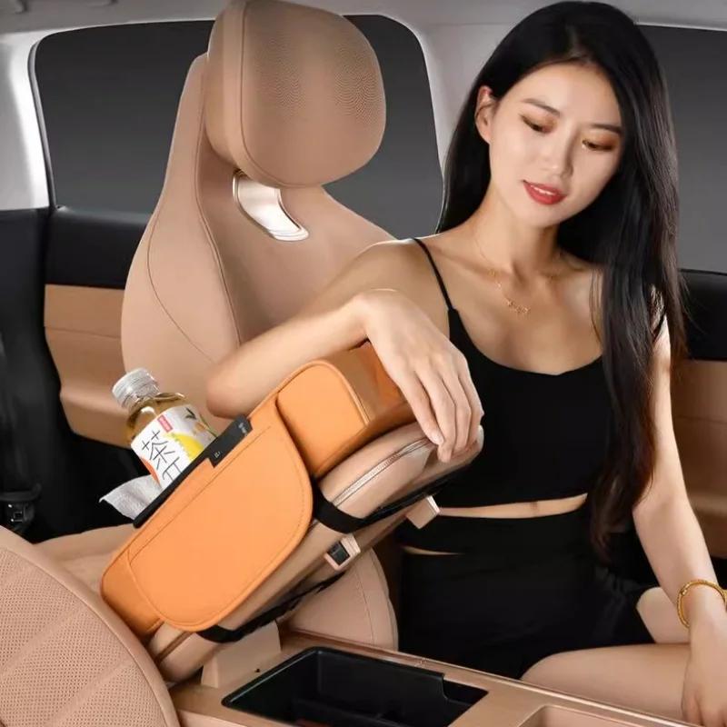 New Product Car Center Console Organizer Universal Armrest Pad Leather Cover Multifunctional Cup Phone Holder Foam Cushion