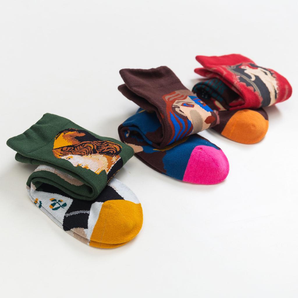 Französische Nischen-Designersocken, Nahtlose Zehenpartie Britischer Stil Retro Paar Vielseitig Trendige Socken, Baumwolle Mittellange Socken