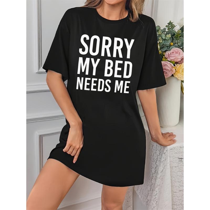 Summer Women's Nightgown Cute Round-Neck Short-Sleeve Dachshund Print Dress—Comfortable and Breathable Loungewear for Home