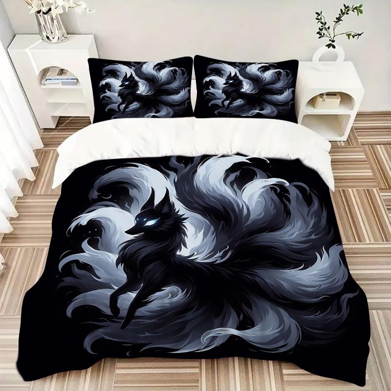 3er-Set Cooles Neunschwänziger Fuchs Bettwäsche-Set - Weich und Bequem Schlafzimmer, Gästezimmer und Wohnheim Dekor Bettwäsche-Set 1 Bettbezug + 2 Kissenbezüge. L019