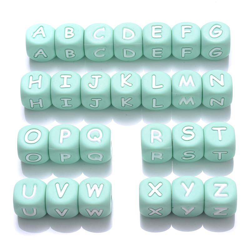 50Pcs 12mm Glow In the Dark English Alphabet Letter Beads Luminous Silicone Letters Beads for Baby Teething Chew Toy Shower Gift