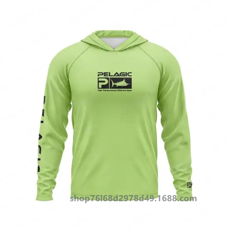 Mens UPF 50 Quick-Dry Fishing Shirt With Hood Long Sleeve Sun Protection Top Outdoor Angling Wear