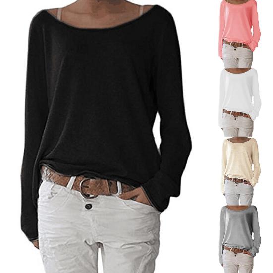 

Solid Color Round Neck Long Sleeve Women Casual Spring Autumn T-shirt Blouse Top M абрикосовый