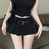 Dámská krátká sukně s vysokým pasem Sexy a módní pikantní dívčí skládaná sukně do A s páskem Poloviční sukně