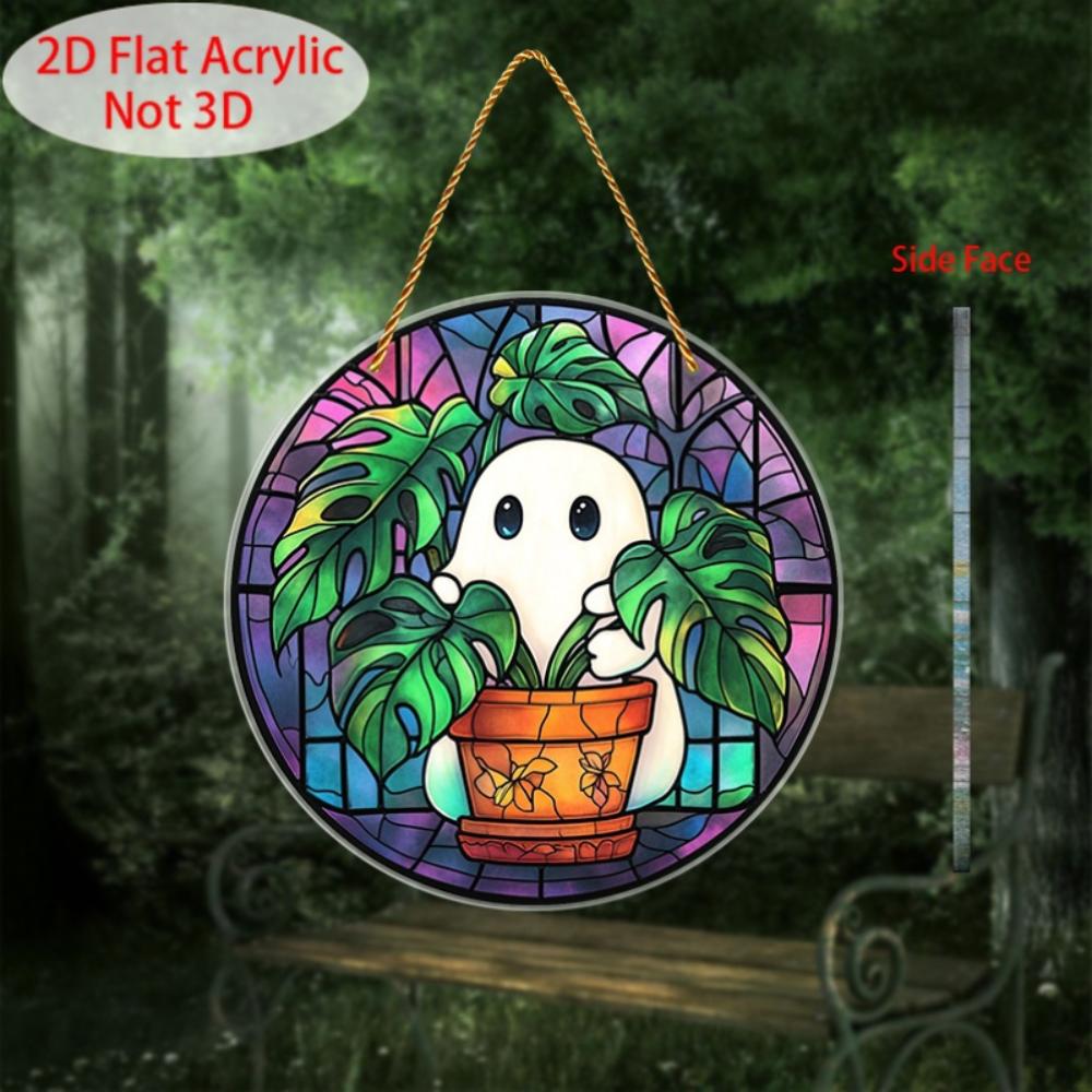 2D Flat Acrylic Halloween Ghost Pendant for Windowsills, Porches, Courtyards, Gardens, Offices, Bars, Coffee Shops, Farmhouses and Room Decorations