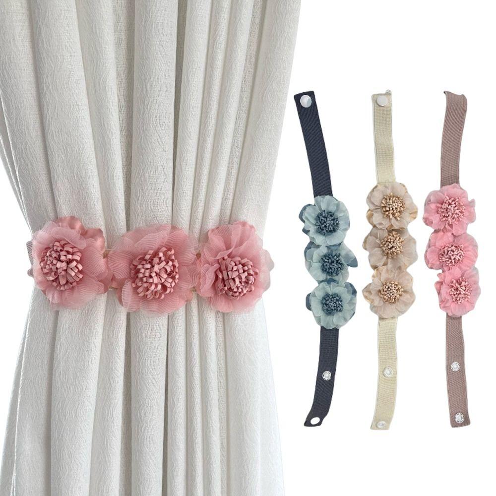 Elastic Band Curtain Tieback Flower Shape Adjustable Window Curtain Buckles No Punching Curtain Rope Holders Home Decor