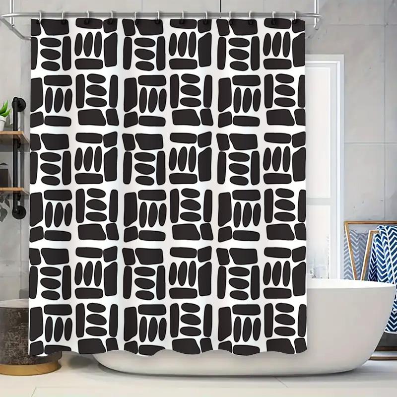 

Modern Black White Geometric Print Shower Curtain For Bathroom Decoration 72X84 Inches Polyester Fabric With Hook Rings Set W60H190(CM)-1 Pcs