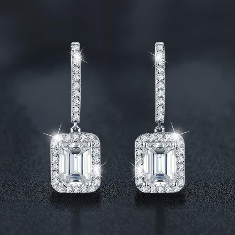 Moissanite Earrings Women Radiant Cut Studs With Geometric Square Design Sterling Hypoallergenic Jewelry