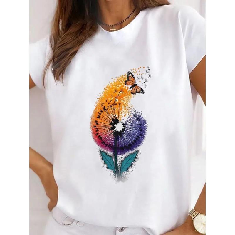 Oneck Tshirt Creative Flower Heart Short Sleeve Tshirt Female Women Clothing Funny Women T Shirt Casual Aesthetic Tshirts
