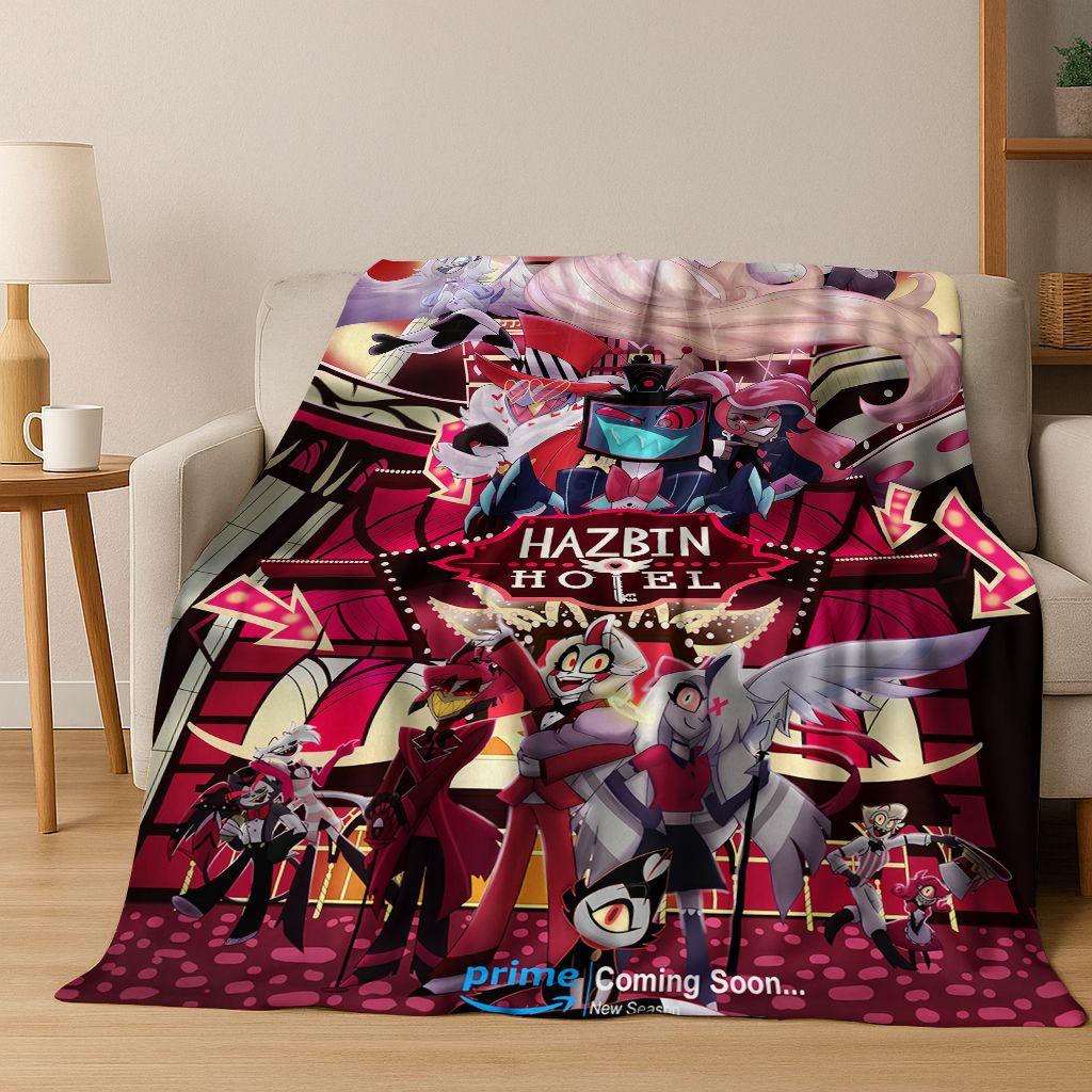 3D H-Helluva Boss Blitzo H-Hazbin Hotel Cartoon Flannel Blanket,Cozy Soft Throw Blanket for Home Bedroom Bed Sofa Cover Gift Kid