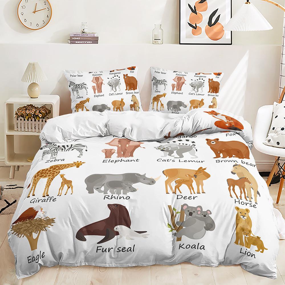 Bed Three-Piece Illustration Landscape Animal Quilt Cover 3D Digital Printing Kit