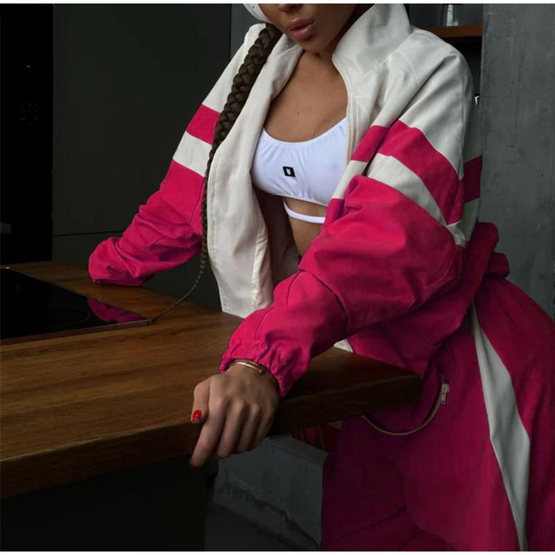 Women's Sports Suit Stripe Contrasting Design Zipper Long Sleeved Jacket with Loose Pants Casual Two-piece Set Spring and Autumn