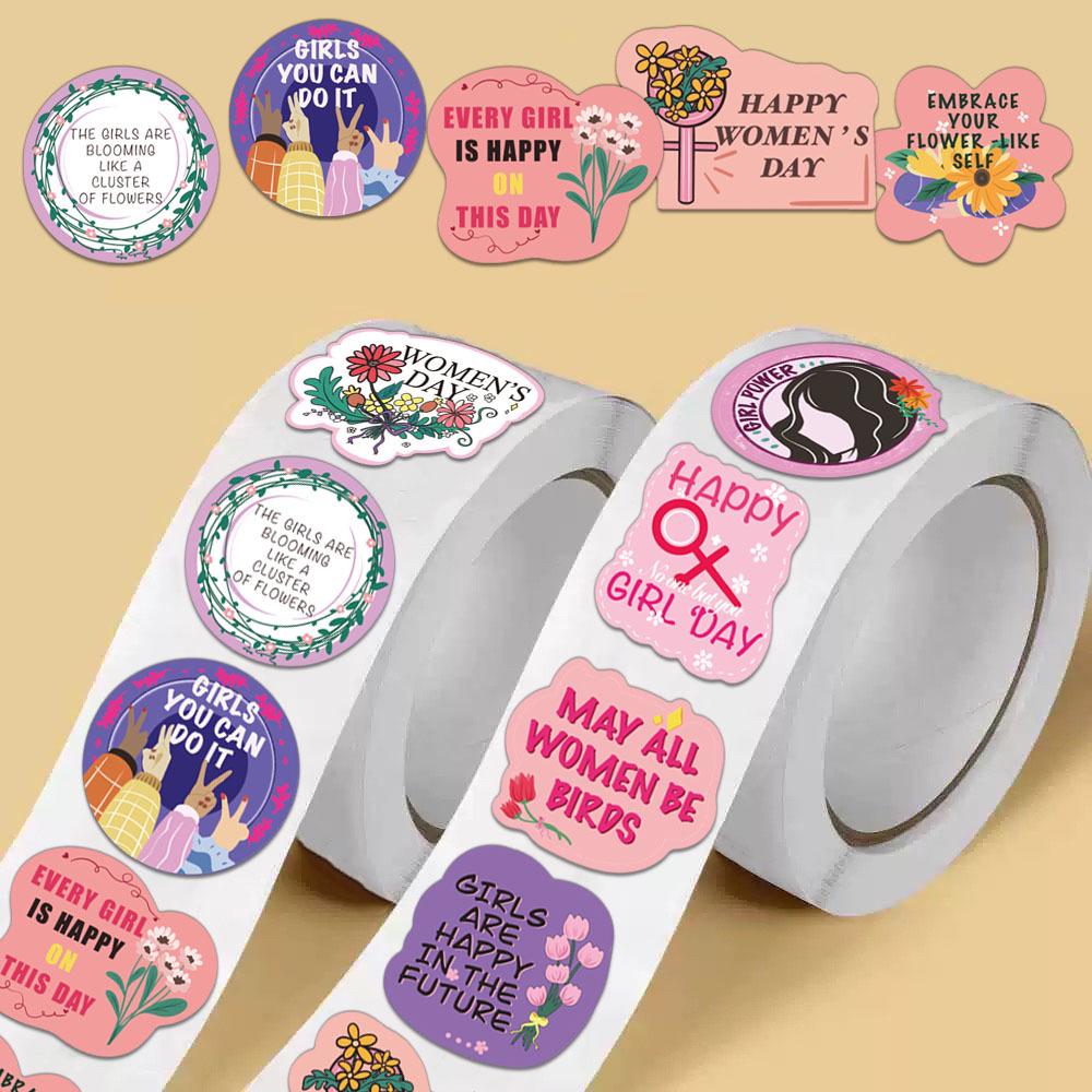 500 Blatt/Rolle Frauentag Aufkleber zum Journaling, Dekorieren und Versiegeln von Umschlägen - Kreative Cartoon-Designs