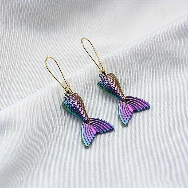 A Pair of Personalized Creative Colorful Stereoscopic Mermaid Tail Earrings for Party Wear