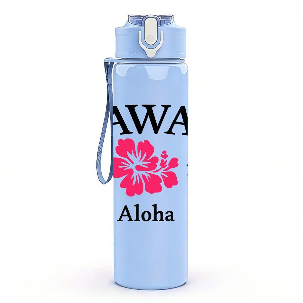 1PC Hawaii Aloha Flower Logo 750ml Color Plastic Sports Water Bottle Leakproof Flip Straw Lid Suitable for Sports Office Home Use