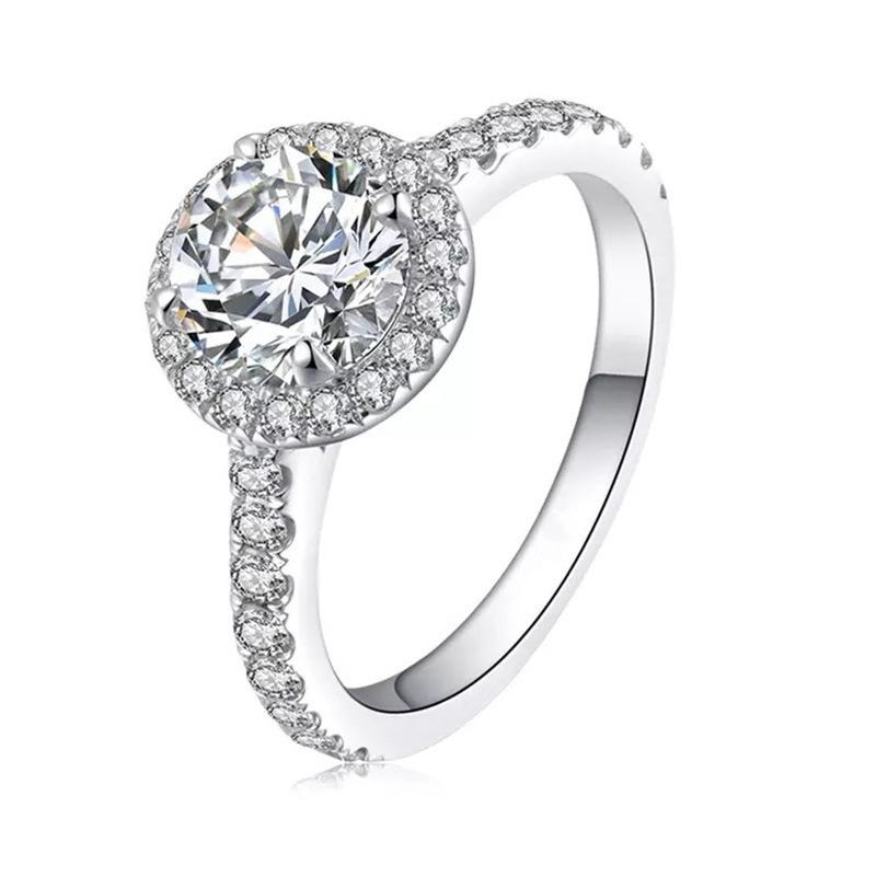 Luxury 925 Sterling Silver Halo Engagement Ring Round Cut Cubic Zirconia Wedding Promise Ring for Women