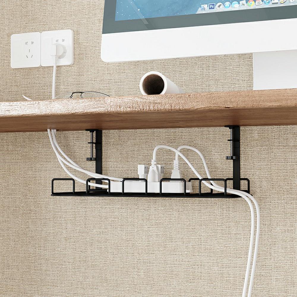 Under Desk Cable Management Tray Adjustable Wire Organizer No Drill Cord Holder for Office/Home