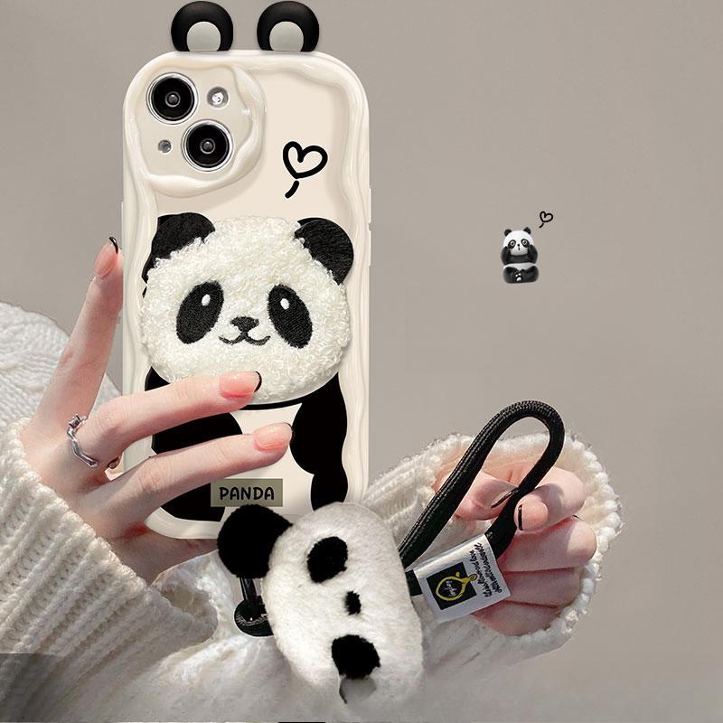 Applicable To Apple 15promax Mobile Phone Case IPhone 14/13 Cartoon Plush Panda Lanyard 11/12 Silicone Xs